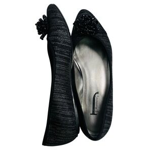 J Renee Embellished Pointed Toe Ballet Flat 10 GeezeLouise Black Silver Metallic